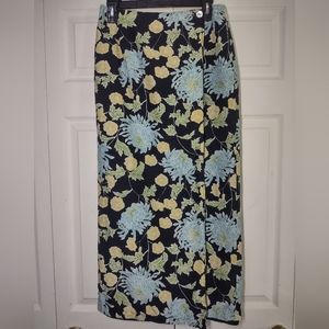 Worthington Womens Pencil Skirt Blue Multicolor Floral Midi Button 6 Wraparound.